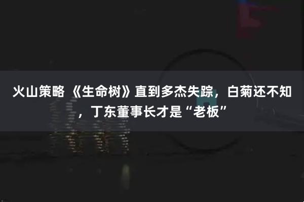 火山策略 《生命树》直到多杰失踪，白菊还不知，丁东董事长才是“老板”