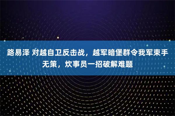 路易泽 对越自卫反击战，越军暗堡群令我军束手无策，炊事员一招破解难题